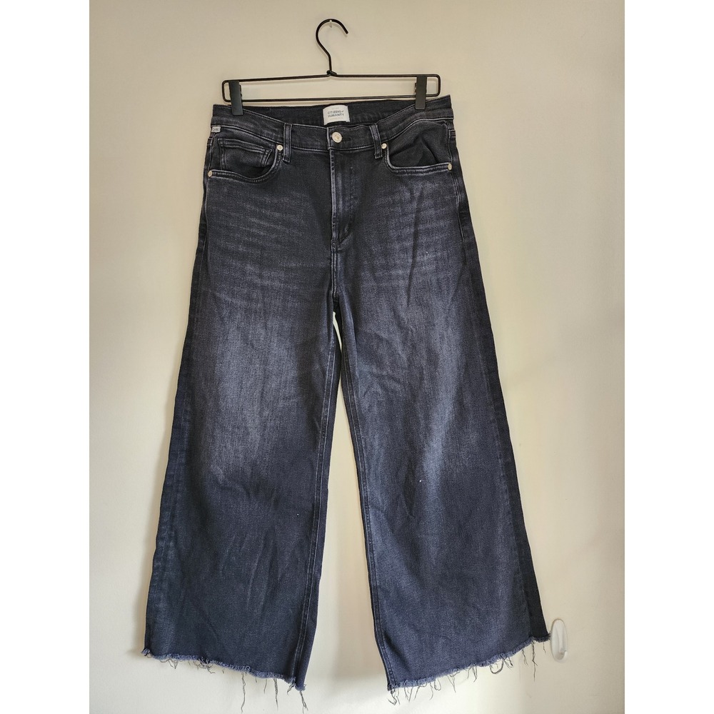 Citizens of Humanity Lyra Wide Leg Crop Jean Womens 29 Frayed Raw Hem Black Grey